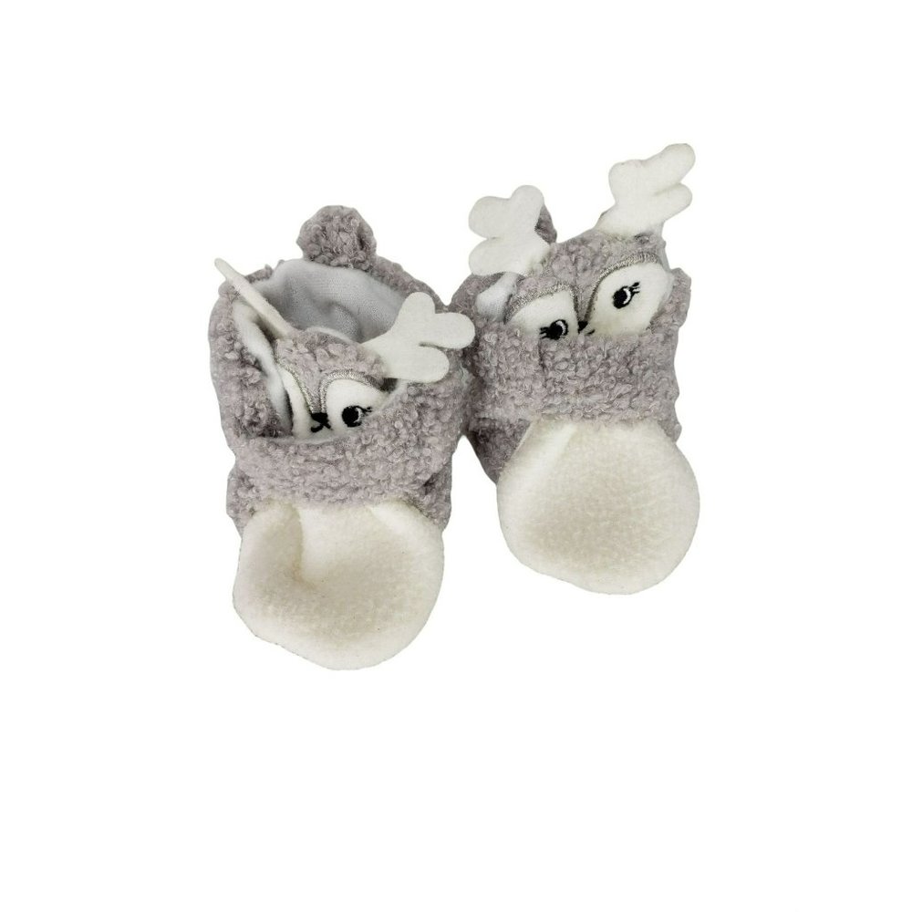 Gray and White Girls Deer‎ Slippers